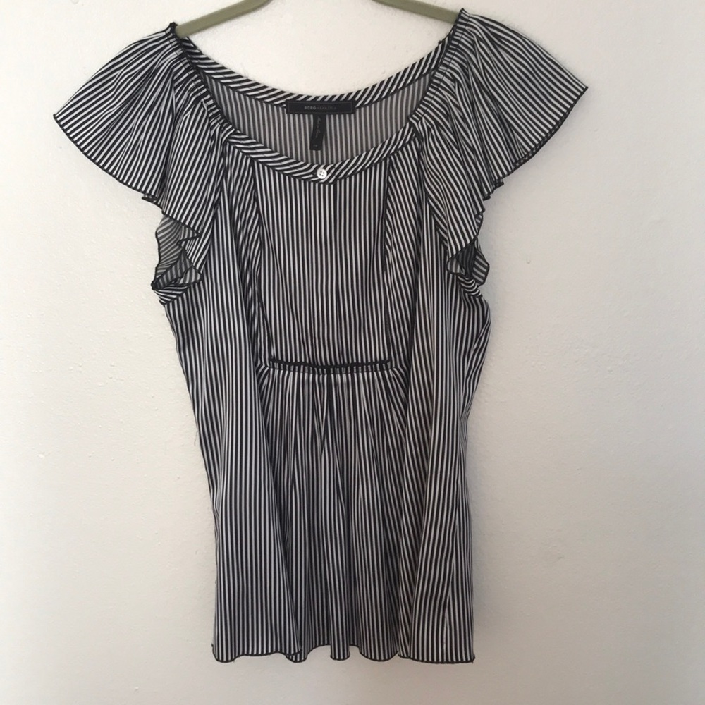 Bcbgmaxazria striped black white blouse silk button women xs